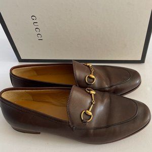 Almost New: Women's Gucci Jordaan Leather Loafer, dark brown (fondente), 38/US 8